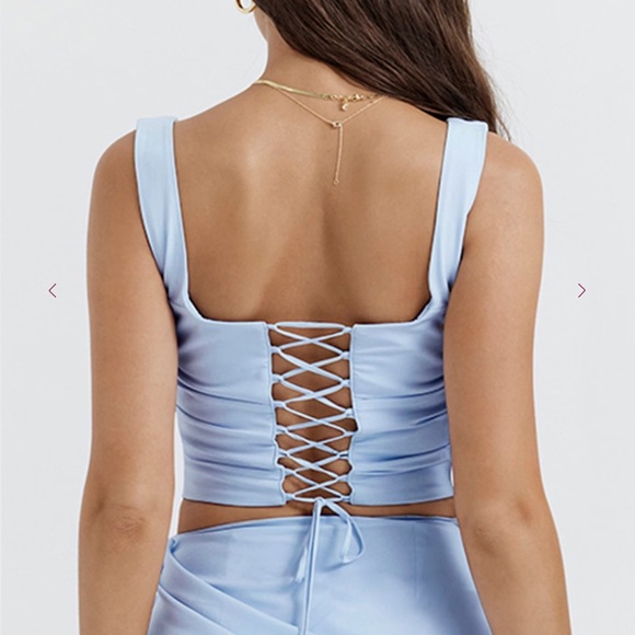 House of CB Sky Blue Ruched Crop Top - Picture 3 of 8